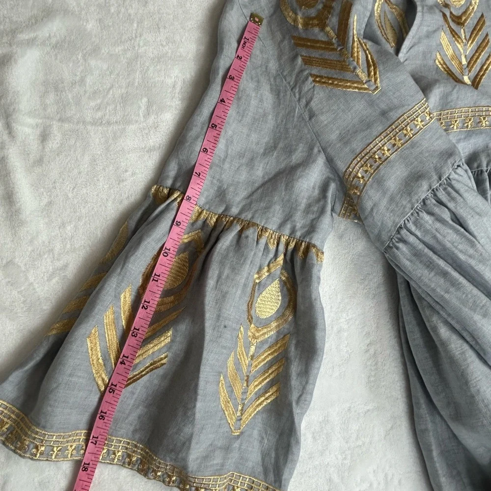 Greek Archaic Kori Elegant Gray and Gold Women's Dress - Picture 5 of 12